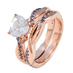 Gabriela Purple Heart Halo Ring Rose Gold Plated