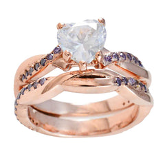 Gabriela Purple Heart Halo Ring Rose Gold Plated