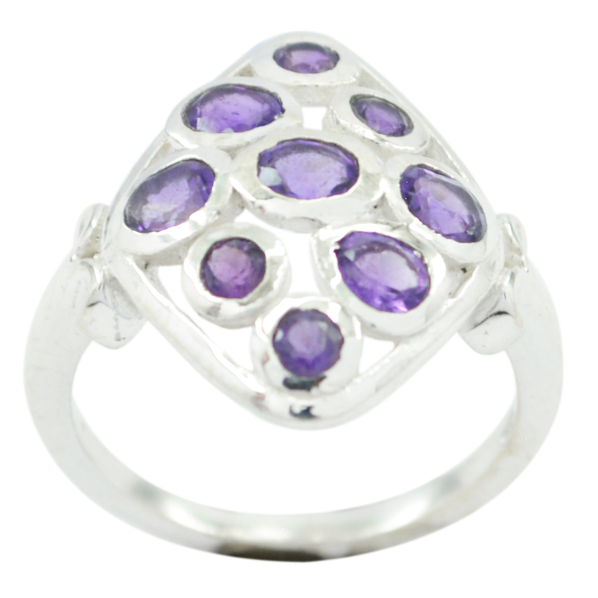Zazlle Purple Navratna Gemstone Ring in Silver Amethyst Purple