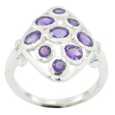 Zazlle Purple Navratna Gemstone Ring in Silver Amethyst Purple