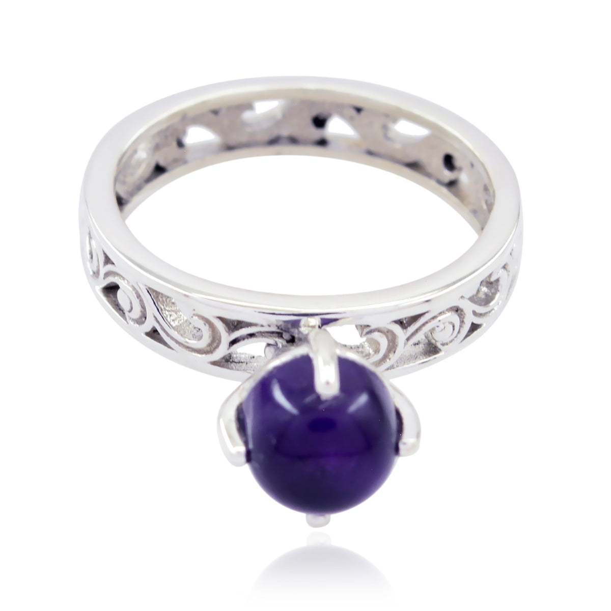 Aisha Purple Solitaire Gemstone Ring with Intricate Silver Band Amethyst Purple
