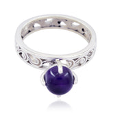Aisha Purple Solitaire Gemstone Ring with Intricate Silver Band Amethyst Purple