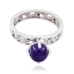 Aisha Purple Solitaire Gemstone Ring with Intricate Silver Band Amethyst Purple