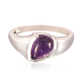 Savannah purple solitaire gemstone ring with a teardrop-shaped purple stone set in a silver band