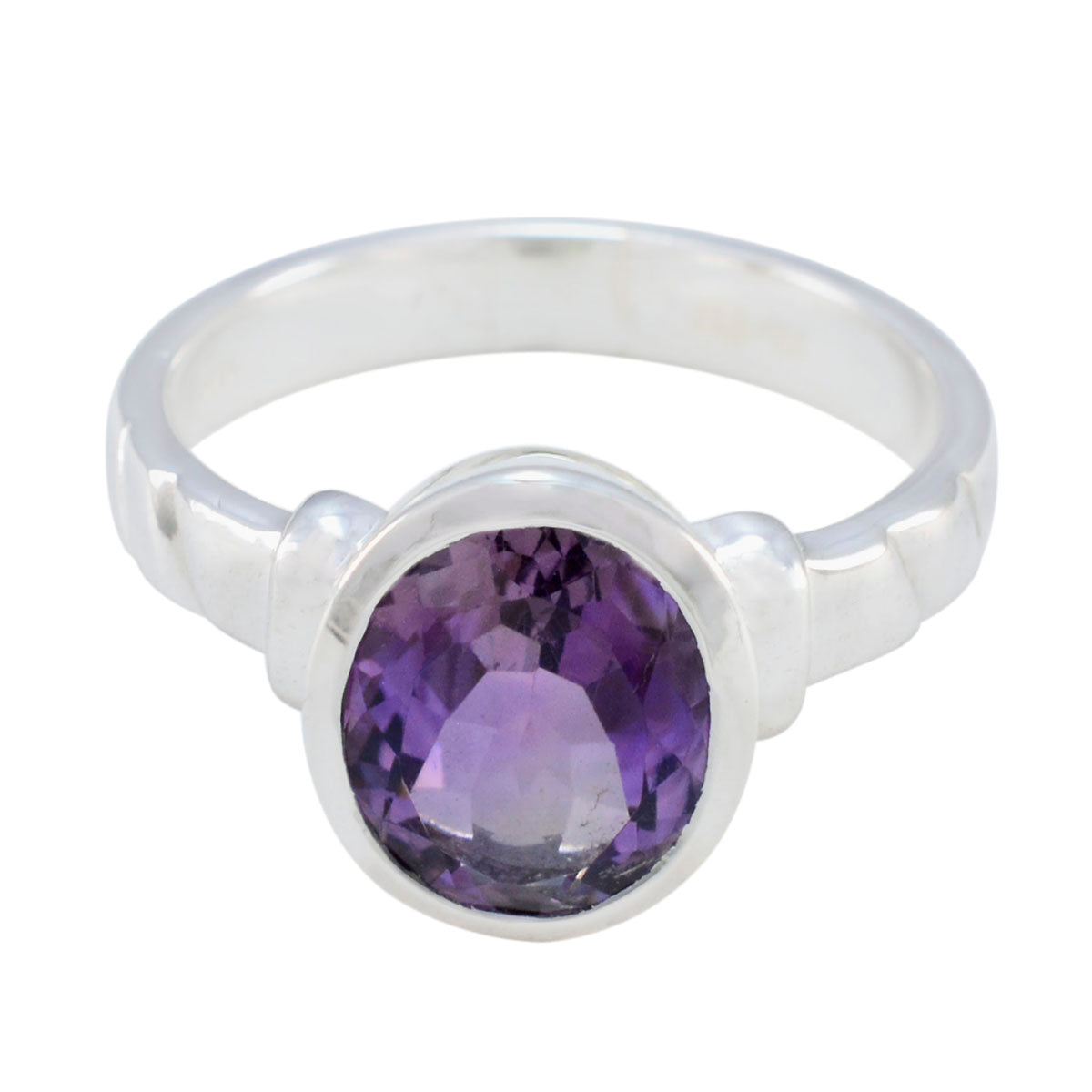 Riya Purple Solitaire Gemstone Ring in Sterling Silver Amethyst Purple
