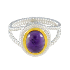 Ellie Purple Solitaire Gemstone Ring with Silver Band Amethyst Purple