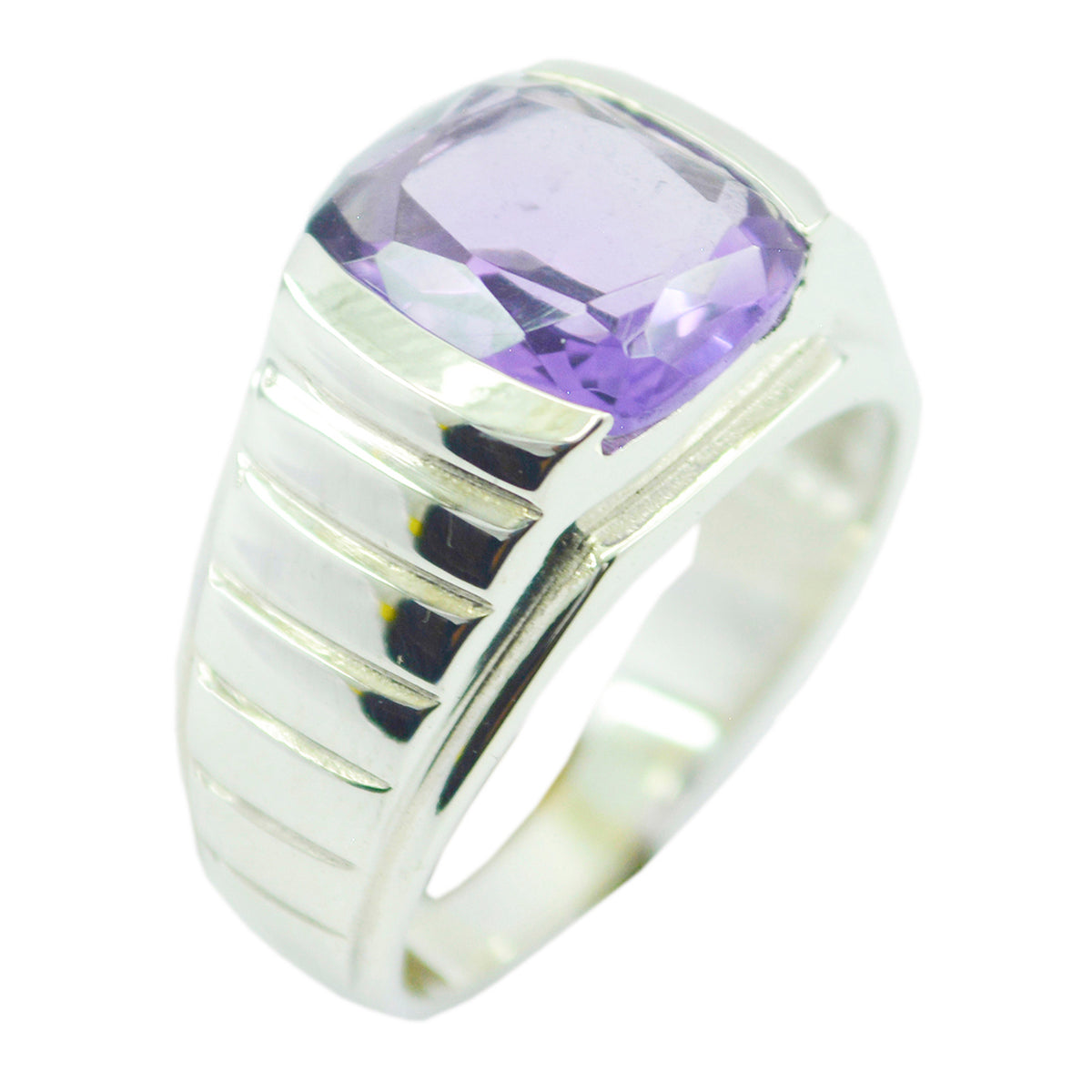 Angeles Purple Solitaire Ring with Sterling Silver Amethyst Purple