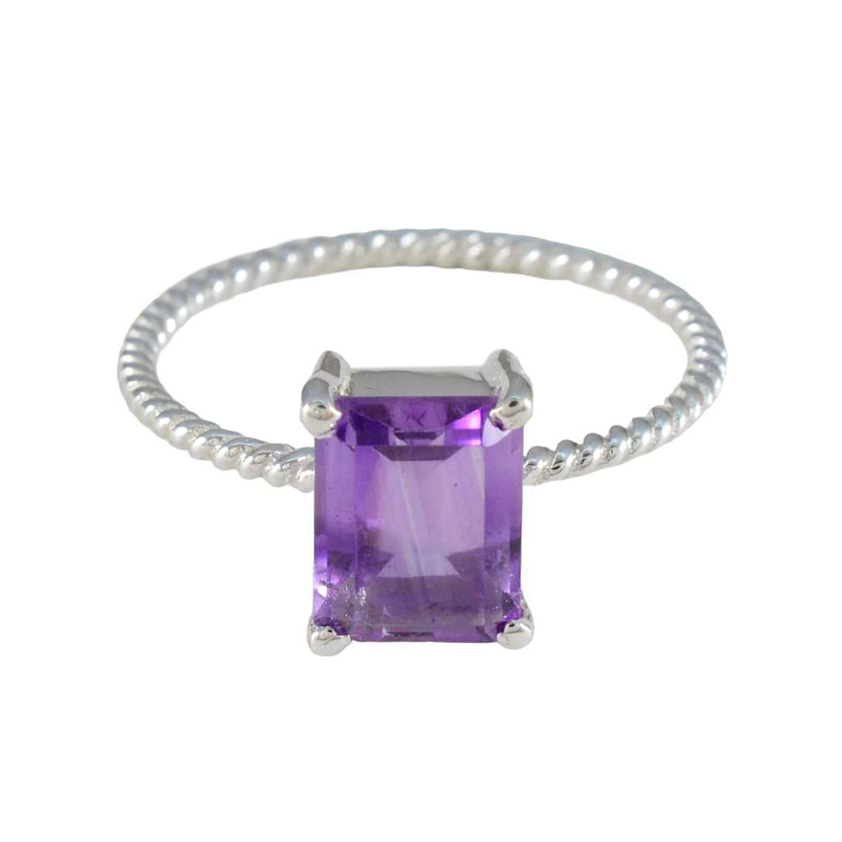 Meera Purple Solitaire Ring with Silver Band Amethyst Purple