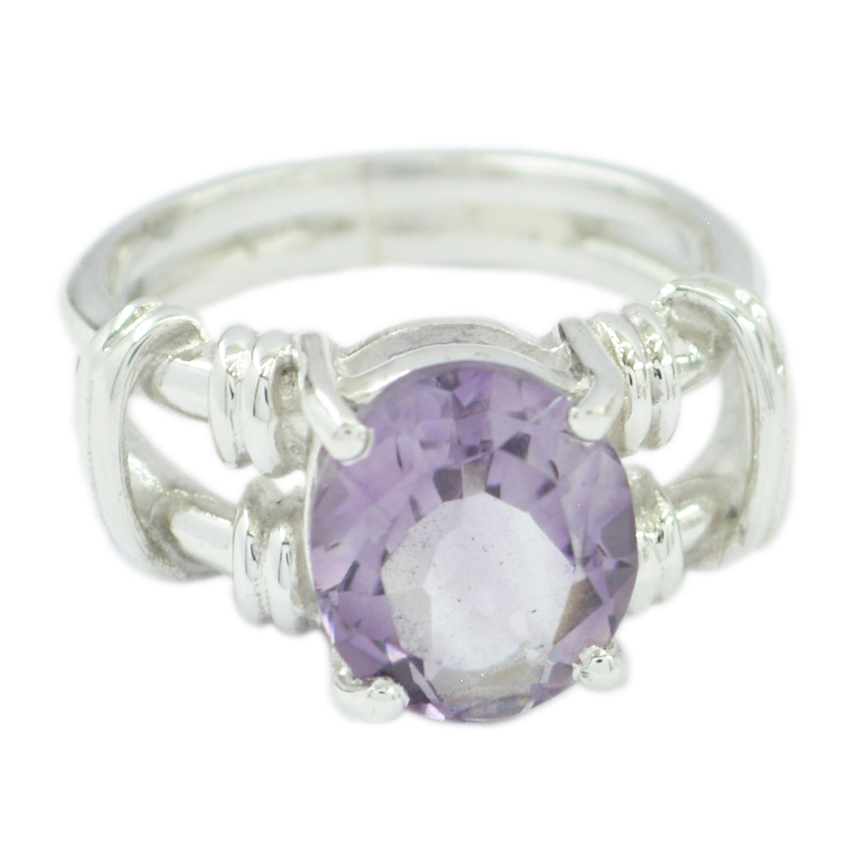 Clara Purple Solitaire Ring with Silver Band Amethyst Purple