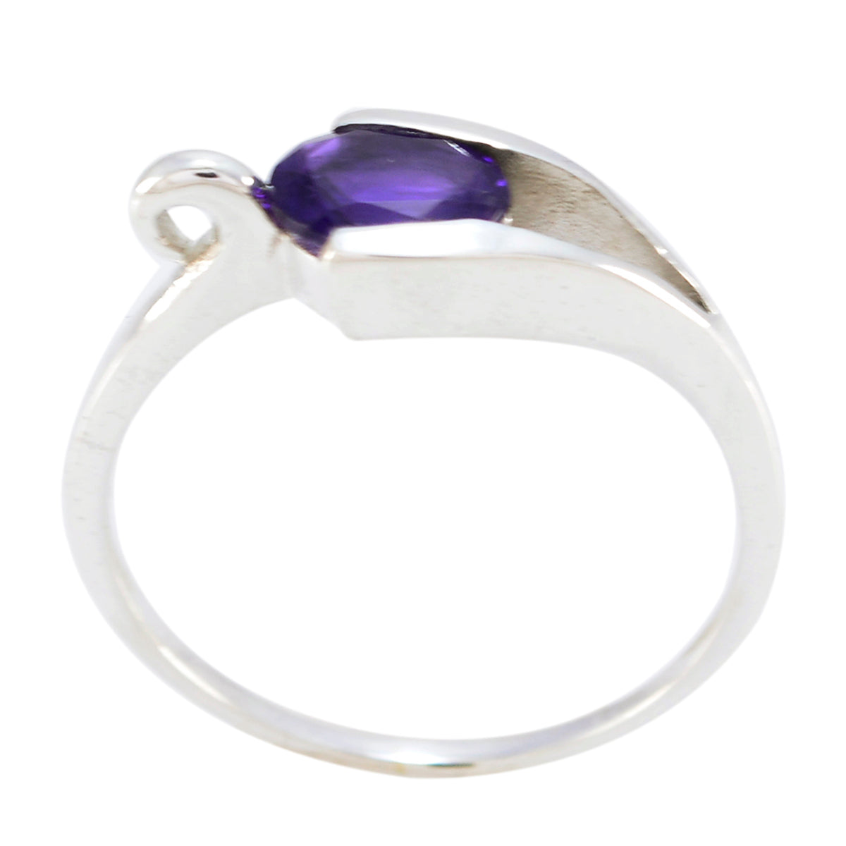 Yan Purple Solitaire Ring Elegant Silver Band Amethyst Purple