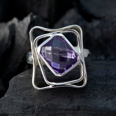 Freya Purple Solitaire Ring with Geometric Silver Design