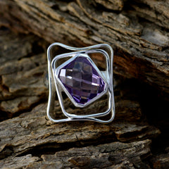 Freya Purple Solitaire Ring with Geometric Silver Design