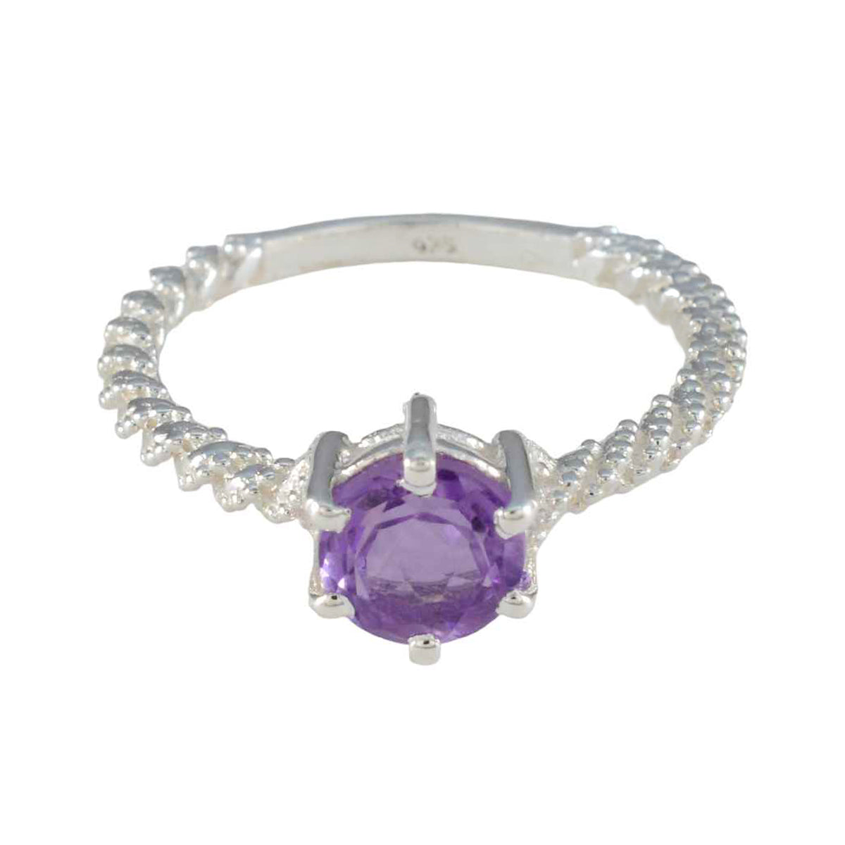 Siti Purple Solitaire Ring with Intricate Silver Band Amethyst Purple