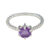 Siti Purple Solitaire Ring with Intricate Silver Band Amethyst Purple