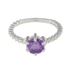 Siti Purple Solitaire Ring with Intricate Silver Band Amethyst Purple