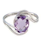 Ying sterling silver ring with oval faceted amethyst and swirled split shank purple solitaire ring
