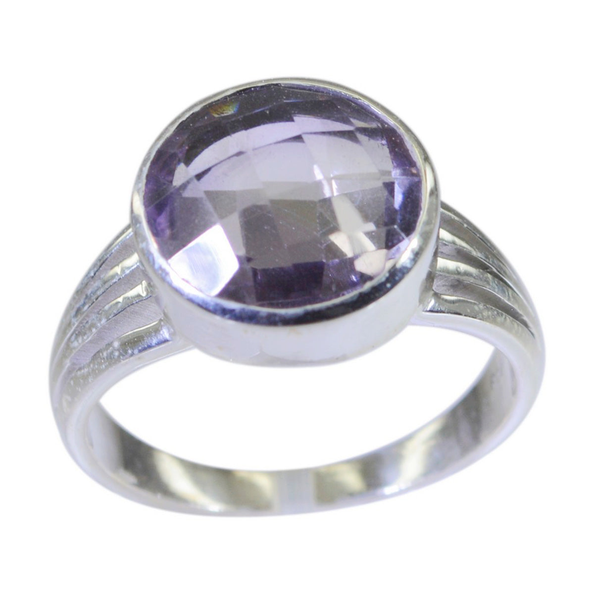Dewi Purple Solitaire Ring with Faceted Gemstone Amethyst Purple