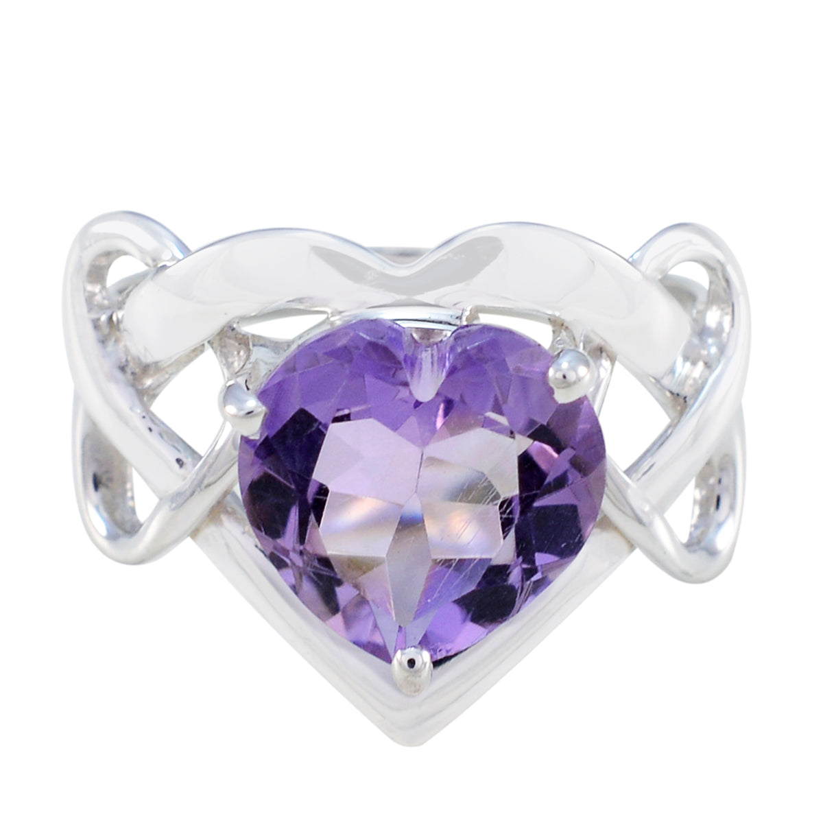 Kristine Purple Solitaire Ring for Wedding with Heart Gem Amethyst Purple