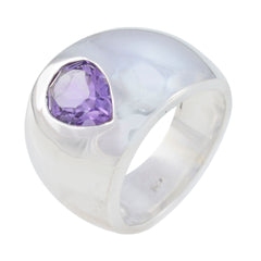 Mathilde silver ring featuring a purple solitaire ring for women with a smooth polished band