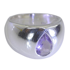 Mathilde purple solitaire ring for women with pear-shaped purple gemstone in silver band