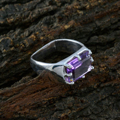 Ava Purple Solitaire Ring India with Silver Band