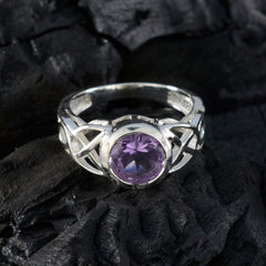 Emi Purple Solitaire Ring with Elegant Silver Design