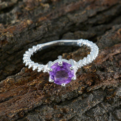 Siti Purple Solitaire Ring with Intricate Silver Band