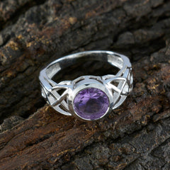 Emi Purple Solitaire Ring with Elegant Silver Design