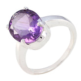 Andrea purple solitaire ring with round faceted gemstone set in silver band