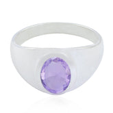Anna sterling silver ring with oval faceted purple solitaire ring in bezel setting for everyday wear
