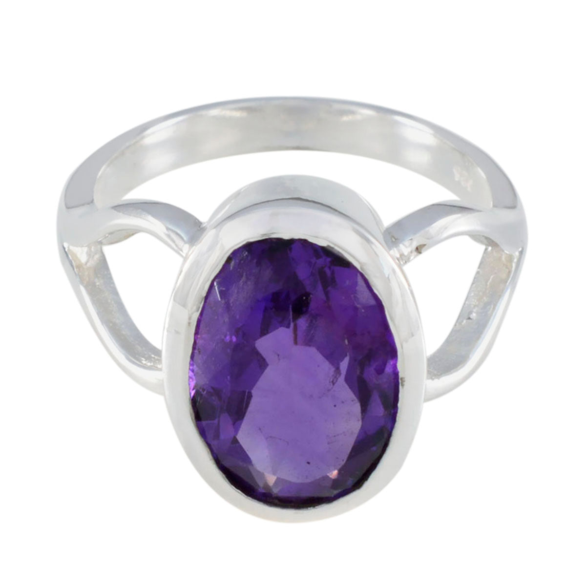 Angeles Purple Solitaire Ring with Oval Gemstone Amethyst Purple