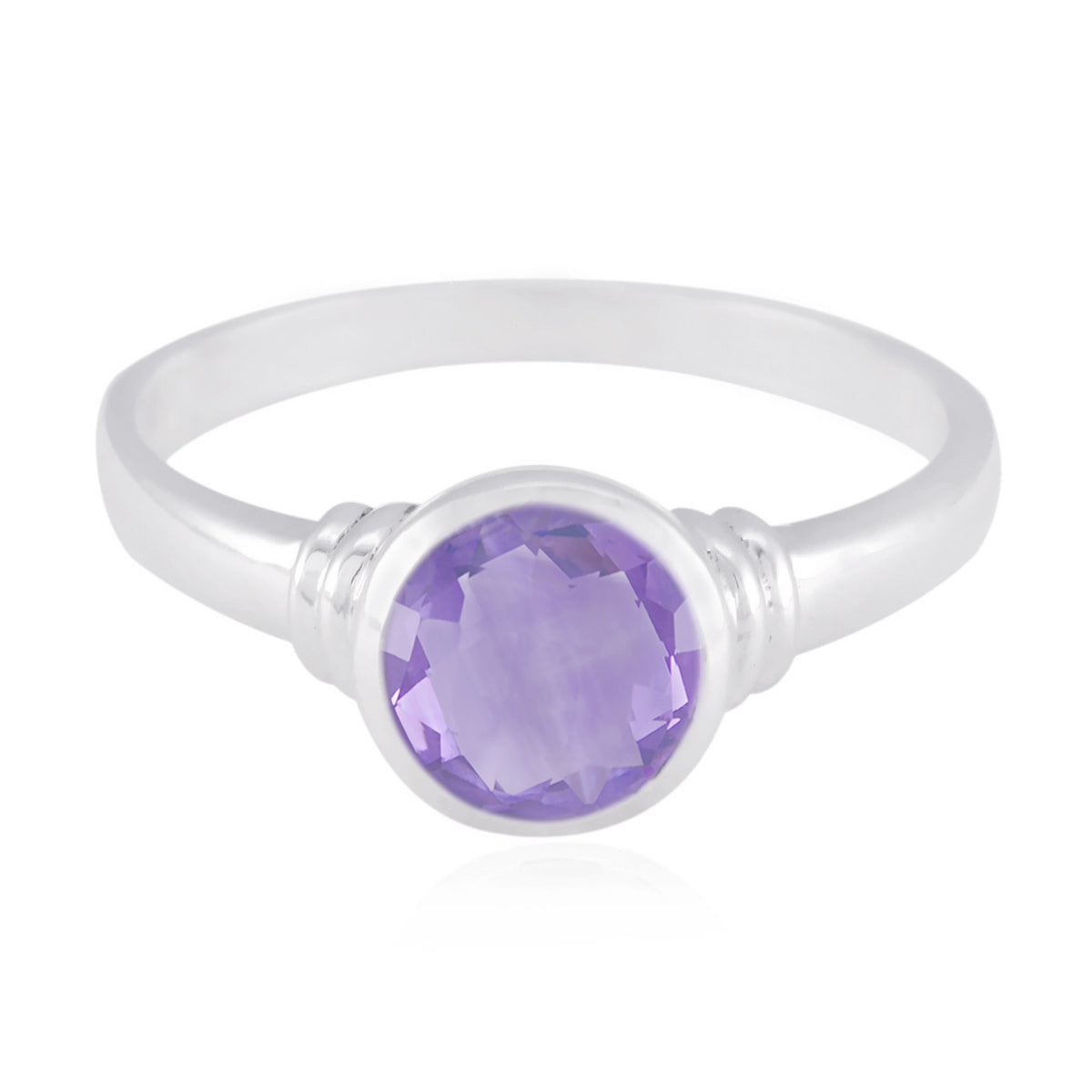 Alice Purple Solitaire Ring with Silver Band Amethyst Purple