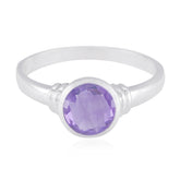Alice Purple Solitaire Ring with Silver Band Amethyst Purple