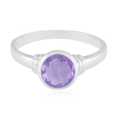 Alice Purple Solitaire Ring with Silver Band Amethyst Purple