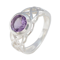 Emi Purple Solitaire Ring with Elegant Silver Design