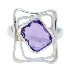 Freya Purple Solitaire Ring with Geometric Silver Design Amethyst Purple