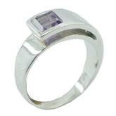 Angel purple solitaire ring with a rectangular purple gemstone set in a sleek silver band