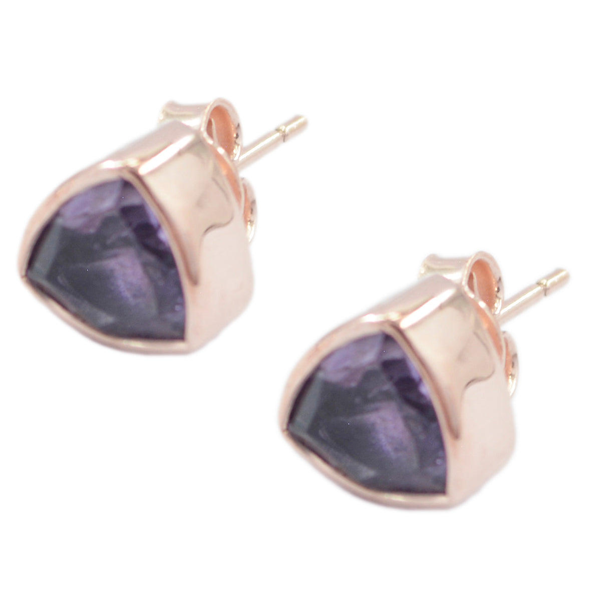 Riley Purple Solitaire Stud Earrings in Rose Gold Amethyst Purple Stud