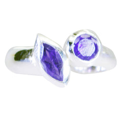 Hazel purple toi et moi ring with two purple gemstones in silver setting