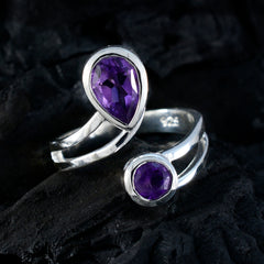 Riya purple toi et moi ring with pear and round cut purple gemstones set in silver band