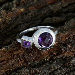 Putri silver ring featuring purple toi et moi ring design with round and square purple gemstones