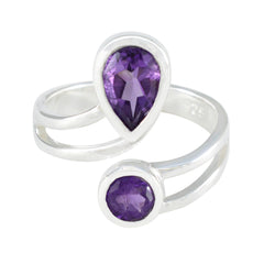 Riya silver purple toi et moi ring with pear-shaped and round purple gemstones