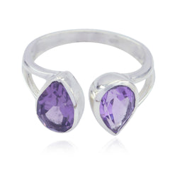 Lara silver ring with two purple gemstones styled as purple toi et moi ring