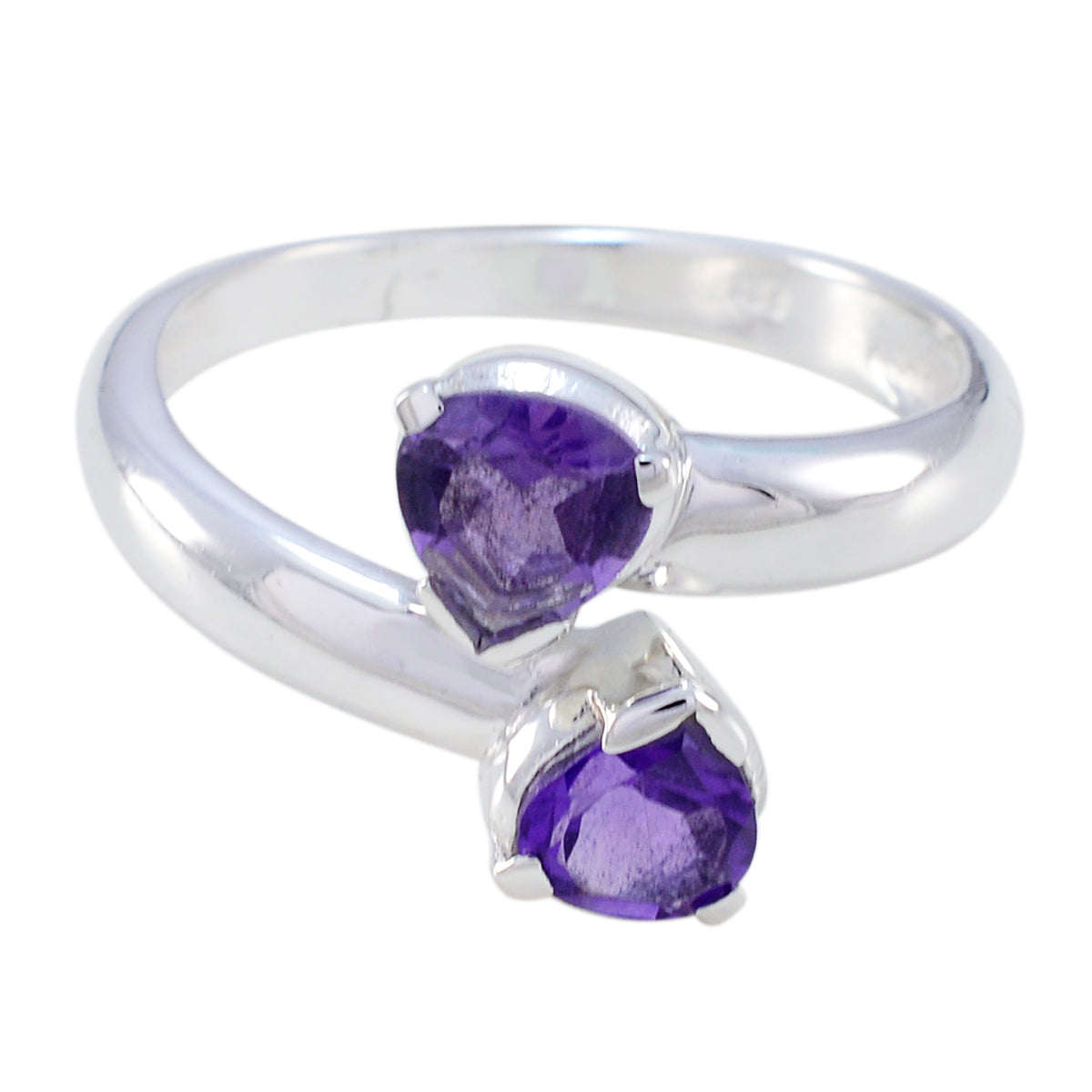 Teresa silver ring featuring two purple gemstones in a purple toi et moi ring design