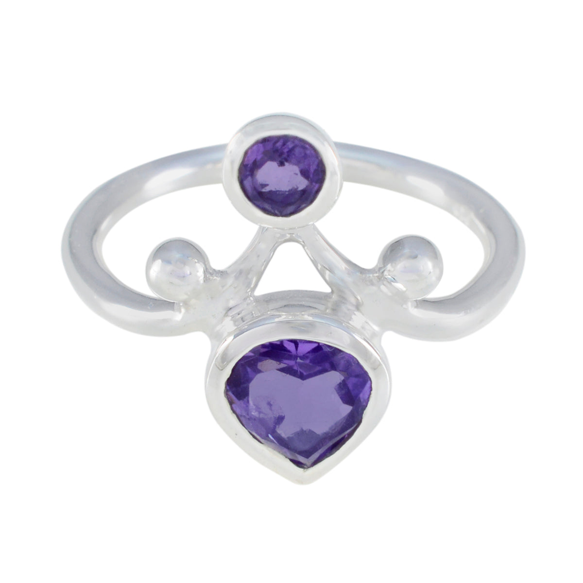 Renata silver ring featuring purple toi et moi ring design with two purple gemstones