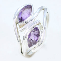 Lakshmi sterling silver purple toi et moi ring with two marquise amethyst stones and flowing split shank design