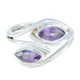 Lakshmi sterling silver purple toi et moi ring with two marquise amethyst stones and open crossover band