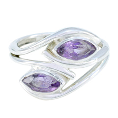 Lakshmi sterling silver purple toi et moi ring with two marquise amethyst stones and open crossover band