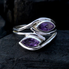 purple toi et moi ring by Lakshmi sterling silver band with two marquise purple gemstones elegant wrap design
