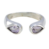 Mila sterling silver open band with two pear shaped amethyst stones purple toi et moi ring